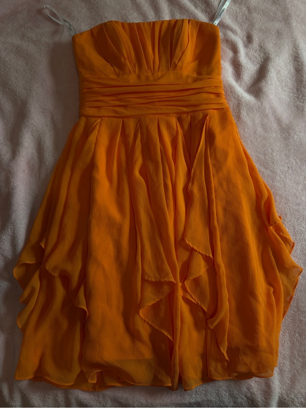 David's Bridal Orange Strapless Ruffle Cocktail Dress